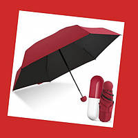 Зонты для девушек / Компактный зонт / Мини зонт в футляре / Зонт маленький. AF-381 Цвет: красный