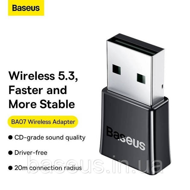 Bluetooth-адаптер Baseus USB Bluetooth 5.3 передавач для комп'ютера, ноутбука Black  BA07, фото 1