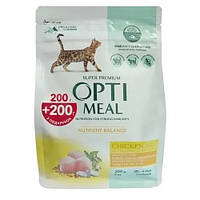 OPTIMEAL (Оптимил) сухой корм для кошек с курицей 200 гр +200 гр в подарок