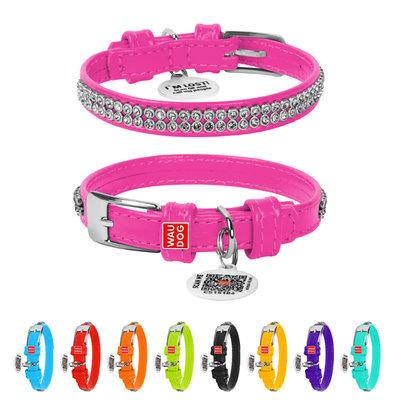 Нашийник шкіра 19-25 см 9 мм «Полотно стрази» Коллар Гламур рожевий для собак та цуценят, фото 1
