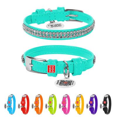 Нашийник шкіра 19-25 см 9 мм «Полотно стрази» Коллар Гламур ментоловий для собак та цуценят, фото 1
