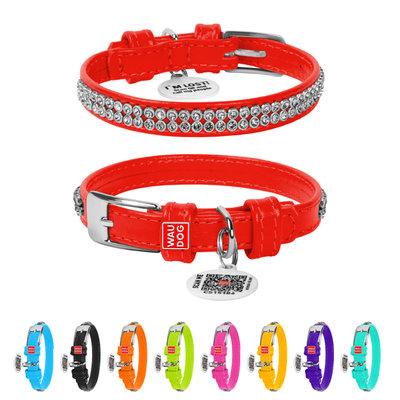 Нашийник шкіра 19-25 см 9 мм «Полотно стрази» Коллар Гламур червоний для собак та цуценят, фото 1