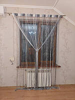 Штори нитки кісея з люрексом веселка №1-7-207 білий/сірий/графіт 2,8х3 метри на стельовий карниз і карниз трубу
