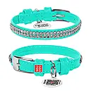 Нашийник шкіра 19-25 см 9 мм «Полотно стрази» Коллар Гламур ментоловий для собак та цуценят, фото 2