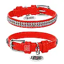Нашийник шкіра 19-25 см 9 мм «Полотно стрази» Коллар Гламур червоний для собак та цуценят, фото 2