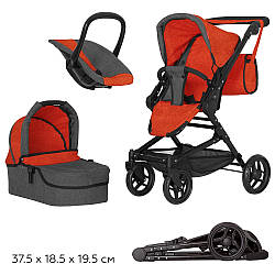 Коляска для ляльки 3в1 CARRELLO MAGIA 9636 RED з сумкою металева