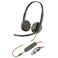 Гарнитура компьютерная стерео On-ear Poly Blackwire 3225, USB-A, USB-C, 3.5 мм, всенаправленный, чер