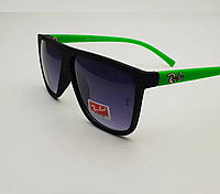 Мужские солнцезащитные очки Ray Ban (Рэй-Бен), стильные, спортивные, черные с зелеными дужками, очки маска