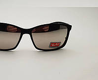 Мужские солнцезащитные очки Ray Ban (Рэй-Бен), стильные, спортивные, черные с зеркальными линзами Studio