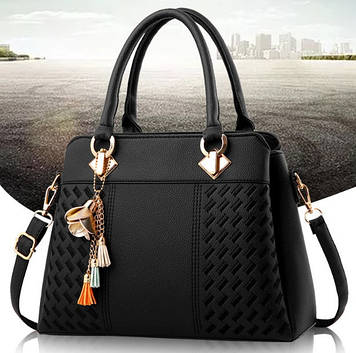Класична жіноча сумка через плече з брелоком, модна та якісна жіноча сумочка екошкіра повсякденна