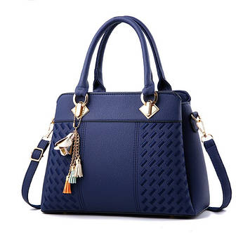 Класична жіноча сумка через плече з брелоком, модна та якісна жіноча сумочка екошкіра повсякденна Синій