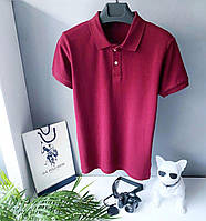 Мужское однотонное бордовое поло,повседневная качественная тениска, классическая базовая бордовая футболка
