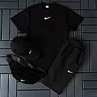 Чоловічий літній костюм Nike Футболка + Шорти + Кепка + Барсетка в подарунок білий із чорним комплектом Найк, фото 4