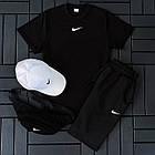 Чоловічий літній костюм Nike Футболка + Шорти + Кепка + Барсетка в подарунок чорний комплект Найк, фото 4