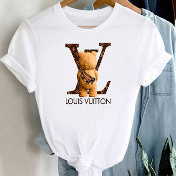 Женская футболка  Louis Vuitton с мишкой. Футболка Луи Виттон
