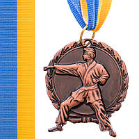 Медаль спортивная с лентой Zelart Карате C-4338 цвет бронзовый ar