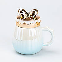 Чашка 500 мл с крышкой "Бант" керамическая Голубая Lodgi