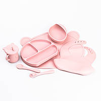 Детский набор силиконовой посуды для кормления ребенка 7 предметов Розовый Lodgi