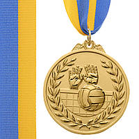 Медаль спортивная с лентой двухцветная Zelart Волейбол C-4850 цвет золотой pm
