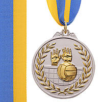 Медаль спортивная с лентой двухцветная Zelart Волейбол C-4850 цвет серебряный pm