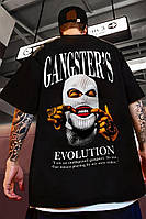 Черная мужская оверсайз футболка с принтом бандита, свободная черная футболка с картинкой преступника сзади