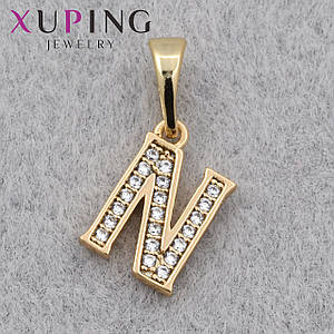 Кулон маленька жіноча буква N 18 До медичного золото золотистого кольору з білими кристалами розмір 16х7 мм