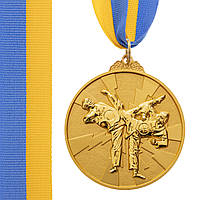 Медаль спортивная с лентой двухцветная Zelart Тхэквондо C-7029 цвет золотой ar