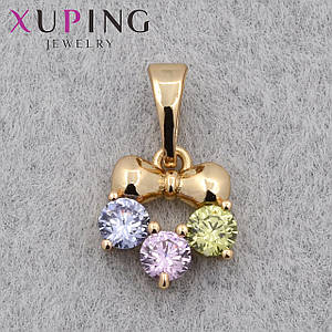 Кулон маленький жіночий бантик 18К медичне золото золотистого кольору кристали різних кольорів розмір 15х9 мм