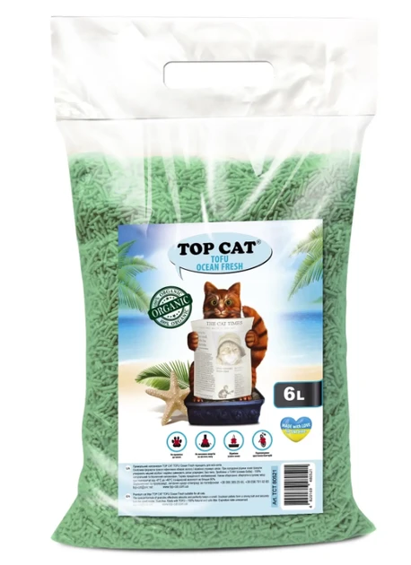 Наповнювач Top Cat Tofu Морська свіжість соєвий тофу 6 л для котячого туалету, фото 1