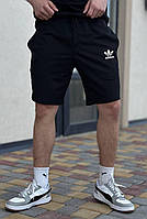 Черные шорты Adidas спортивные мужские на лето , Трикотажные шорты Адидас черного цвета на шнуровке