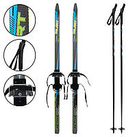 Лыжи беговые подростковые в комплекте с палками Zelart SK-0881-130B цвет черный-синий-желтый pm