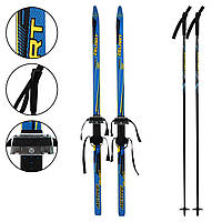 Лыжи беговые подростковые в комплекте с палками Zelart SK-0881-140B цвет синий-желтый-черный pm