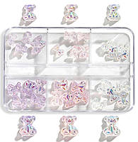3D фигурки в наборе "Мишки" 30 шт./уп. (прозрачные, розовые, фиолетовые) для декора и дизайна ногтей - 398