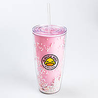 Многоразовый стакан с трубочкой и крышкой 750 мл пластиковый Розовый Lodgi
