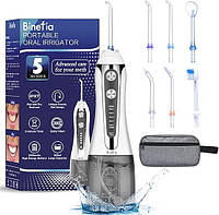 Binefia Портативный ирригатор полости рта 2 в 1 и зубная щетка с 6 наконечниками и 5 режимами, 300 мл *