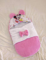 Махровый деми спальник для новорожденных девочек в коляску, розовый с принтом Minni со звездочкой