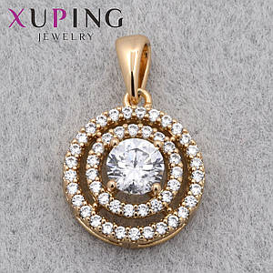 Кулон круглий кристал у подвійній оправі весь у кристалах 18К медичне золото золотистого кольору розмір Д14 мм