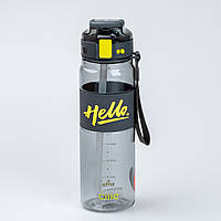 Бутылка для воды спортивная 860 мл тритан с ремешком и ручкой Hello Черная Lodgi