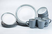 Столовый сервиз тарелок и кружек на 4 персоны керамический Серый Lodgi