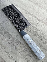 Кухонний ніж кухарський сантоку із сталі Широгамі (Shirogami) з білою ручкою 30 см