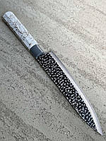Кухонный нож поварской сантоку из нержавеющей стали с белой ручкой 32.5 см