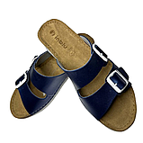 Красиві блакитні шльопанці inblu на літо з перламутровим відблиском модні босоніжки з ремінцями та білими пряжками, фото 8