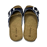 Красиві блакитні шльопанці inblu на літо з перламутровим відблиском модні босоніжки з ремінцями та білими пряжками, фото 5