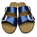 Красиві блакитні шльопанці inblu на літо з перламутровим відблиском модні босоніжки з ремінцями та білими пряжками, фото 2