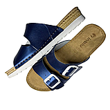 Красиві блакитні шльопанці inblu на літо з перламутровим відблиском модні босоніжки з ремінцями та білими пряжками, фото 7