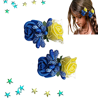 Набір 2 шт Заколка для волосся жовто-синя Троянда Hand Made 5 см
