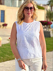Біла жіноча блуза без рукавів з натуральної тканини (з M по 2XL)