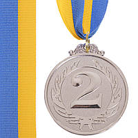 Медаль спортивная с лентой FAME Zelart C-3164 цвет серебряный ar