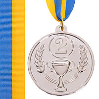 Медаль спортивная с лентой BOWL Zelart C-3182 цвет серебряный ar