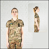Армійська камуфляжна футболка поло мультикам з липучками для шеврона, жіночі футболки Coolmax